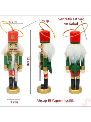 Süsle Bebek ve Parti Kurşun Asker, Ahşap Fındıkkıran 13CM - Kılıçlı Yeşil