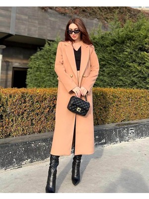 Karen Gold  Düğmeli Kaşe Kaban Camel