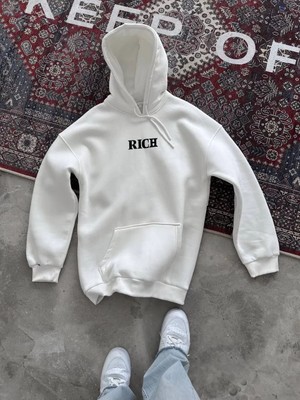 G-else Uzun Kol Kapşonlu Göğüs Baskılı Sweatshirt - Beyaz