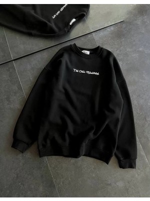 G-else Üç Iplik Penye Bisiklet Yaka Baskılı Sweatshirt - Siyah