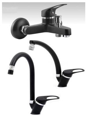 Mix Siyah 3'lü Banyo- Mutfak(Eviye) ve Lavabo Batarya Seti