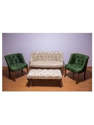 Tunalı Home Krem Yeşil Çay Seti Berjer Koltuk Takımı