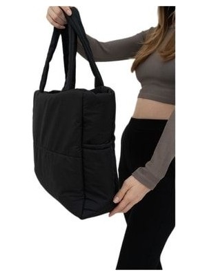 Kabartmalı Puf Kumaş Shopper Çanta Napoli Siyah