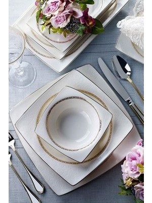 Allison 12 Kişilik 60 Parça Yemek Takımı Beyaz-Gold