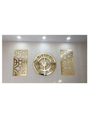 Dekoratif Tasarım Gold Pleksi 3lü Duvar Saat Seti