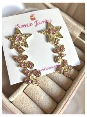 Sweetie Jewelry Taşlı Yıldız Sallantılı Keyshia Küpe