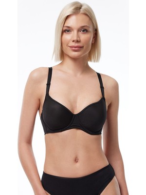 Malabadi Kadın Siyah Toparlayıcı Dolgusuz Kaplı Balenli Sütyen 814