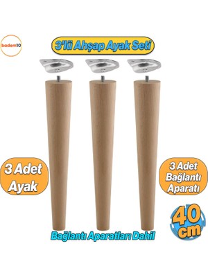 Badem10 3'lü Ahşap Sehpa Ayak Takımı 40 cm Zigon - Puf - Tabure