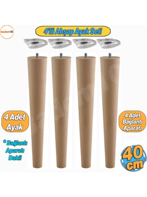 Badem10 4'lü Ahşap Sehpa Ayak Takımı 4O cm Zigon - Puf - Tabure