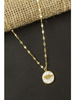 Bijuteri Net Oval Sedef Lüks Çelik Kolye