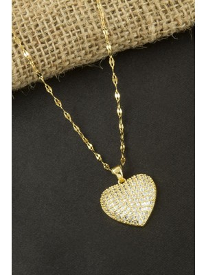 Bijuteri Net Kalp Taşlı Lüks Çelik Kolye