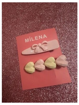 Milena Istanbul Fiyonklu ve Kalpli Ikili Toka Seti - Pembe