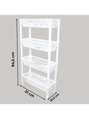 Dükkanönü 4 Katlı Tekerli Tezgah Arası Raf Düzenleyici Beyaz Plastik 20,5 cm x 51 cm x 94,5 cm