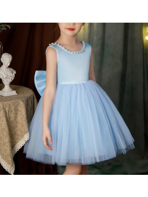 Kız Çocuk Yaka Incili Elbise Menekşe Modelimiz Doğum Günü Mezuniyet Okuma Bayramı Abiye Elbise