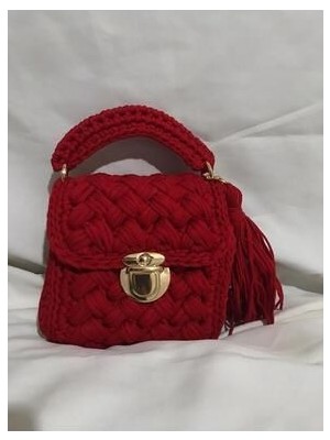 Çanta Kırmızı El Yapımı Örgülü Çanta