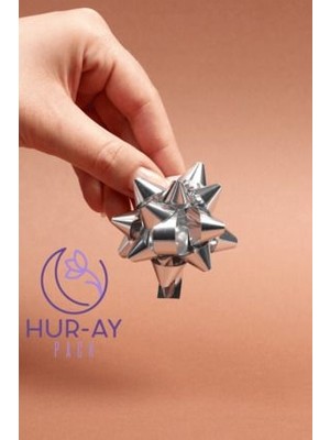 HUR-AY PACK Gümüş Gri Renk / Metalize Yıldız Hediye Süsü / Paketleme Rafyası