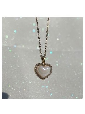 Gold Inci Sedef Kalpli Çelik Kolye