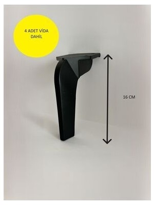 Kanepe Koltuk Tv Ünitesi Konsol Yükseltme Plus Model Plastik Ayak 16 cm Siyah -4ADET-