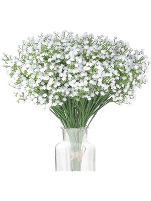 Nettenevime 3lü Set Uzun Dal Yapay Çiçek Plastik Beyaz Cipso 4dallı 63 cm