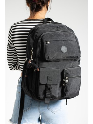 Duomino Krinkıl Suya Dayanıklı Büyük Boy Siyah Klinkır Sırt Çantası/laptop Seyahat Okul Çanta 15,6 Lise