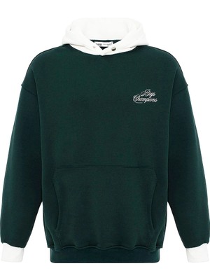 Vamos Oversize Kapüşonlu Baskılı Sweatshirt Nefti