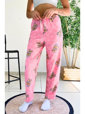 Dreamy Soft Kadife Dokulu Ayıcık Desenli Süet Pijama Altı Pantolon