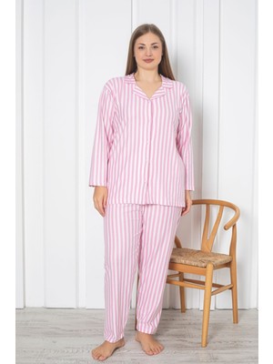 X-Dreamy Büyük Beden Pamuklu Süet Bambu Düğmeli Pijama Takımı