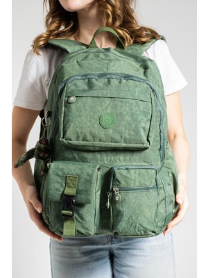 Duomino Krinkıl Haki Yeşil Suya Dayanıklı Büyük Boy Klinkır Sırt Çantası 15,6 inç Lise İçin Çok Cepli