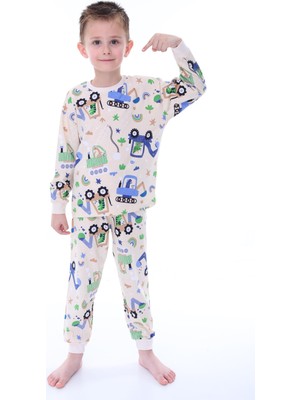 Narya Store Erkek Çocuk  Pamuk Eğlenceli Iş Makineleri Desenli Pijama Takımı