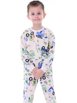 Narya Store Erkek Çocuk  Pamuk Eğlenceli Iş Makineleri Desenli Pijama Takımı