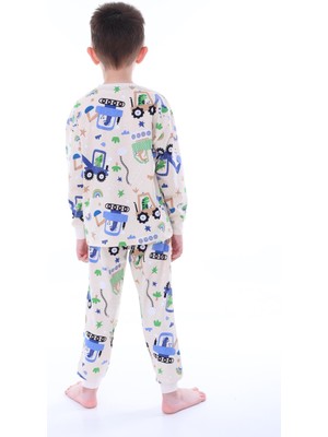 Narya Store Erkek Çocuk  Pamuk Eğlenceli Iş Makineleri Desenli Pijama Takımı