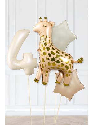 Balon Diyarı Büyük Zürafa Balon Retro Krem Karamel Doğum Günü Balon Seti Konsepti