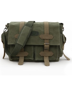 Old Cotton Cargo 7156 Salaş Suya Dayanıklı Haki Yeşil Omuz Laptop Okul Seyahat Outdoor Çanta