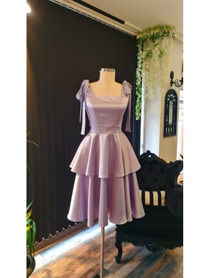 Lila Saten Katkat Etekli Barbie Elbisesi