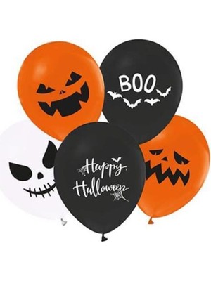 Balon Diyarı Cadılar Bayramı Balkabağı Boo Baskılı Balon Halloween Parti Balonu Turuncu Siyah