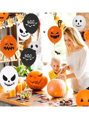 Balon Diyarı Cadılar Bayramı Balkabağı Boo Baskılı Balon Halloween Parti Balonu Turuncu Siyah