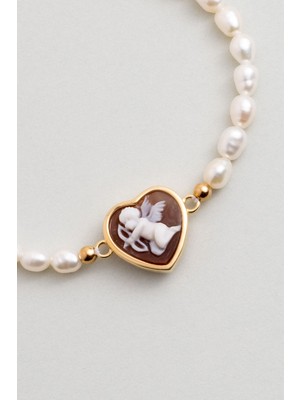 So CHIC Cameo Italiano 18 Ayar Sarı Altın Kaplama 19 Cm Gümüş İnci Bileklik