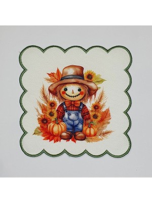 Deco Sulu Boya Korkuluk Çiftçi Çocuk Desenli Kenarı Nakışlı Kokteyl Peçetesi