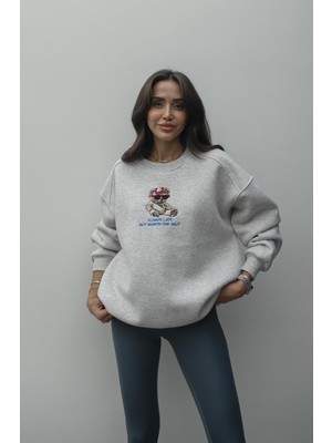 Gri Ayıcık Baskılı Sweatshirt