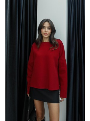 Bordo Pratt Şardonlu Yırtmaçlı Sweatshirt