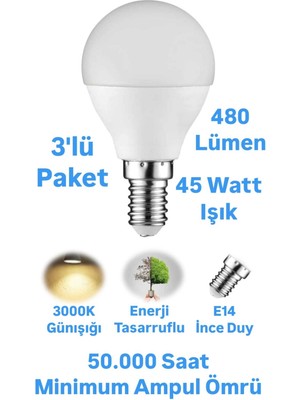 5W Top Ampul Günışığı E14 Ince Duylu Avize Ampulü 480 Lümen Küçük Ampul