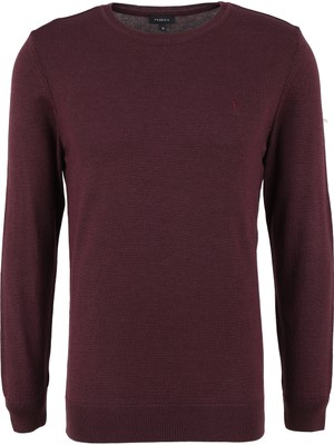 Fabrika O Yaka Basic Düz Bordo Melanj Erkek Kazak F4WM-KZK 2844