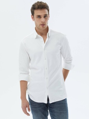 Kip Beyaz Düz Regular Fit Dokuma Casual %100 Pamuk Gömlek