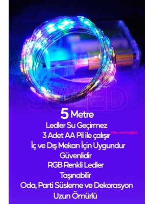 Suled   Pilli Rgb LED Işık 5 Metre Iç & Dış Mekan Parti Dekor Kutlama Işığı Renkli LED Dekorasyon