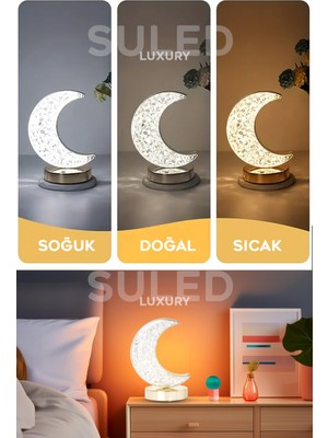 Suled   Dekoratif Ay Işığı Hilal Masa Lambası Crystal Moon USB Şarjlı 3 Modlu Ambiyans LED Gece Lambası