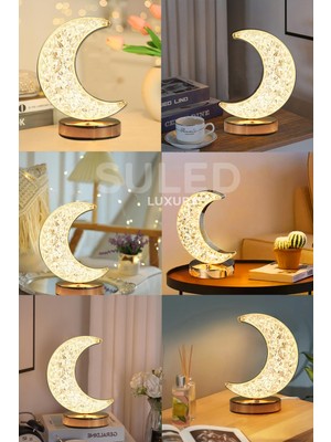 Suled   Dekoratif Ay Işığı Hilal Masa Lambası Crystal Moon USB Şarjlı 3 Modlu Ambiyans LED Gece Lambası