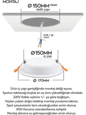 Suled   12W Spot LED Lamba 2'li Set Gömme Spot Işık 1080LM Beyaz Işık Tasarruflu Tavan Dolap Ev & Iş Yeri