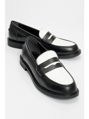 Luvi Choos Siyah Beyaz Mat Kadın Loafer Ayakkabı