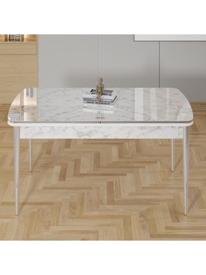 Canisa Rada Serisi 80X132 Açılabilir Lak Panel Krom Ayaklı Mutfak Masası