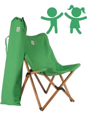 Bag The Joy Kids Ahşap Katlanır Kamp Sandalyesi | Bahçe, Piknik, Balkon | Çantalı - Yeşil